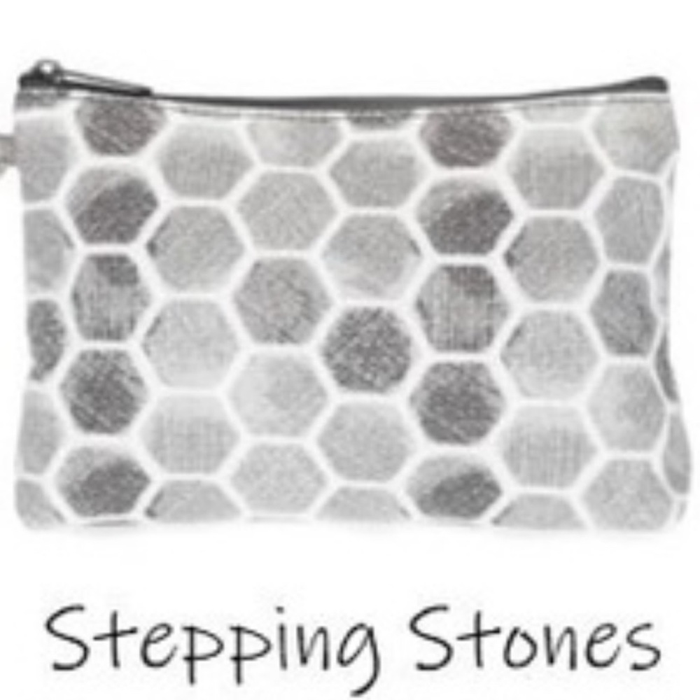 Thirty-One Gray and White Hexagon Mini Zipper Pouch